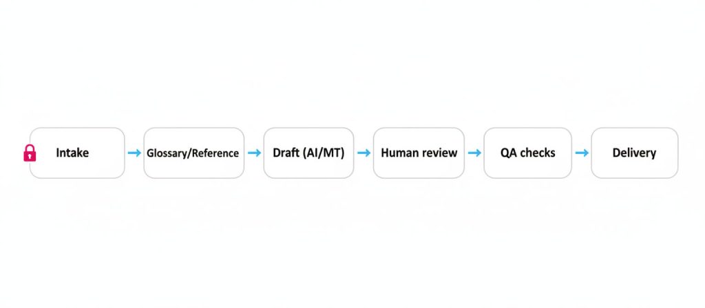 Workflow showing AI assisted translation with human review and QA steps Locate Translate: Year-End Review 2025 Locate Translate