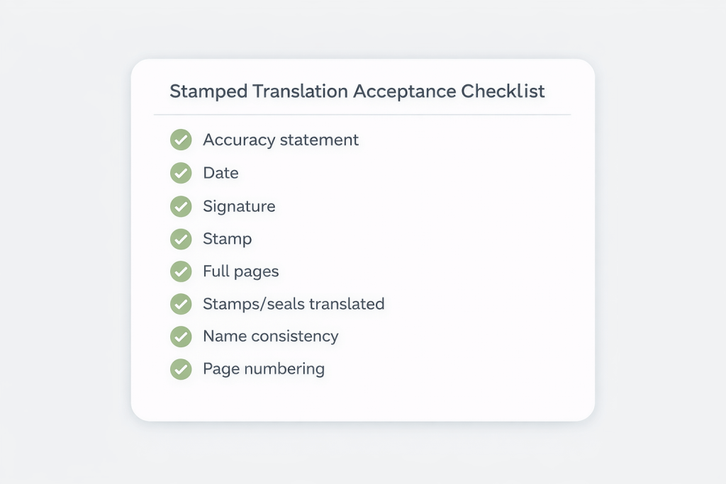 Checklist for submitting stamped translation documents without rejection Documents That Commonly Require Stamped Translations Locate Translate