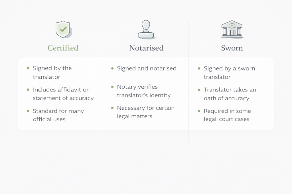 Comparison of certified, notarised, and sworn translations How to Get a Certified Translation of Your Documents (Step-by-Step) Locate Translate