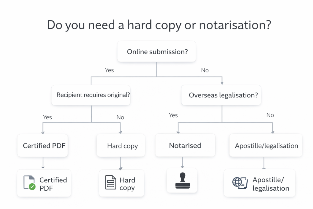 Decision tree for digital stamped translation vs notarised translation Are Digital Stamps Accepted on Translations? (Digital Stamped Translation Guide) Locate Translate
