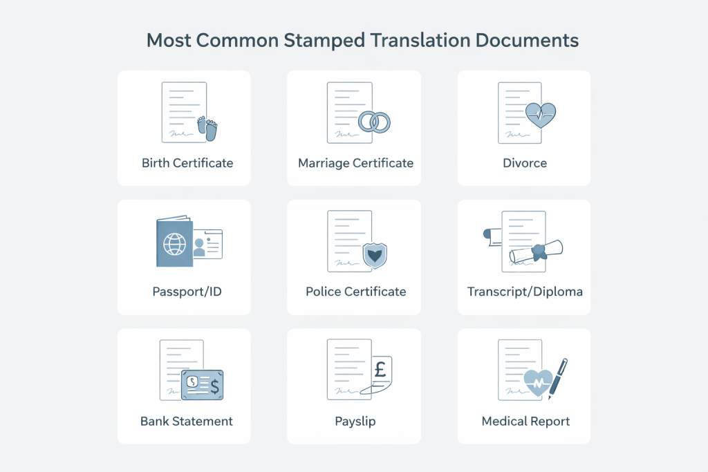 List of the most common stamped translation documents Documents That Commonly Require Stamped Translations Locate Translate