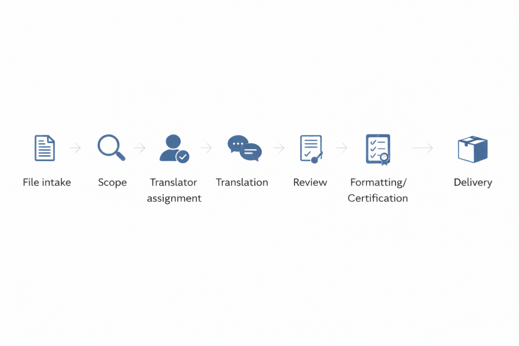 Step by step workflow showing how translation services work What Are Translation Services? Types, Examples and How They Work Locate Translate